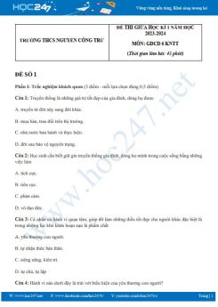 Bộ 3 đề thi giữa HK1 môn GDCD 6 KNTT năm 2023-2024 có đáp án trường THCS Nguyễn Công Trứ