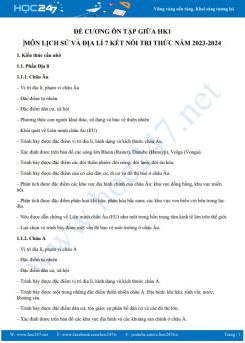 Đề cương ôn tập giữa HK1 môn Lịch sử và Địa lí 7 KNTT năm 2023-2024