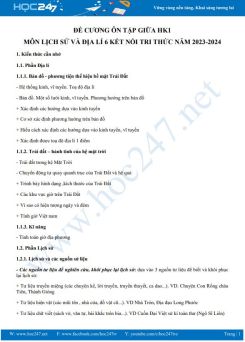 Đề cương ôn tập giữa HK1 môn Lịch sử và Địa lí 6 KNTT năm 2023-2024