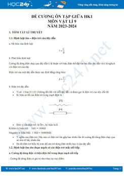 Đề cương ôn tập giữa HK1 Vật lí 9 năm học 2023-2024