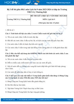 Bộ 3 đề thi giữa HK1 môn Lịch Sử 9 năm 2023-2024 có đáp án Trường THCS Lý Thường Kiệt