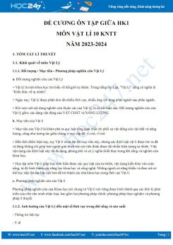 Đề cương ôn tập giữa HK1 môn Vật lí 10 KNTT năm 2023-2024