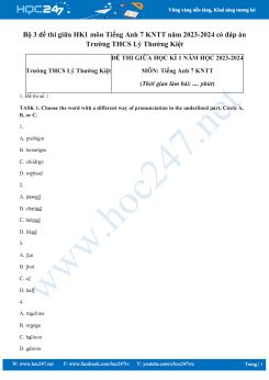 Bộ 3 đề thi giữa HK1 môn Tiếng Anh 7 KNTT năm 2023-2024 có đáp án Trường THCS Lý Thường Kiệt