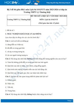 Bộ 3 đề thi giữa HK1 môn Lịch Sử 10 KNTT năm 2023-2024 có đáp án Trường THPT Lý Thường Kiệt