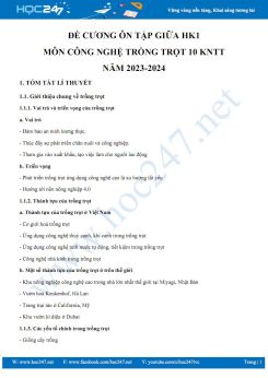 Đề cương ôn tập giữa HK1 môn Công nghệ Trồng trọt 10 KNTT năm 2023-2024