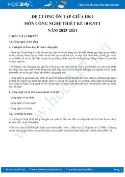 Đề cương ôn tập giữa HK1 môn Công nghệ Thiết kế 10 KNTT năm 2023-2024