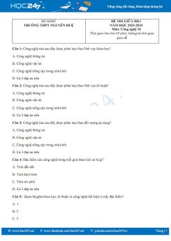 Đề thi giữa HK1 năm 2023 -2024 có đáp án môn Công nghệ Thiết kế 10 KNTT Trường THPT Nguyễn Huệ