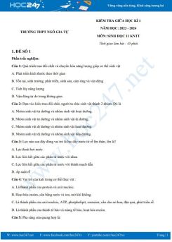 Bộ 3 đề thi giữa HK1 môn Sinh học 11 KNTT năm 2023-2024 có đáp án trường THPT Ngô Gia Tự