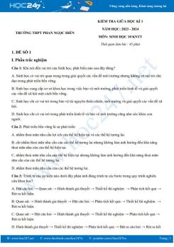 Bộ 3 đề thi giữa HK1 môn Sinh học 10 KNTT năm 2023-2024 trường THPT Phan Ngọc Hiển