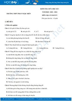 Bộ 3 đề thi giữa HK1 môn Địa lí 10 KNTT năm 2023-2024 có đáp án trường THPT Phan Ngọc Hiển