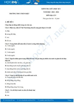 Bộ 3 đề thi giữa HK1 môn Địa lí 9 năm 2023-2024 có đáp án trường THCS Trần Kiệt
