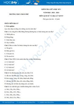 Đề thi giữa HK1 môn Lịch sử và Địa lí 7 KNTT năm 2023-2024 trường THCS Trần Phú