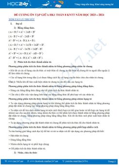 Đề cương ôn tập giữa HK1 môn Toán 8 KNTT năm học 2023 - 2024