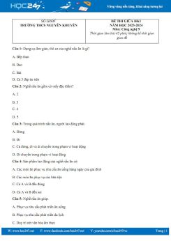 Đề thi giữa HK1 môn Công Nghệ 9 năm 2023-2024 Trường THCS Nguyễn Khuyến có đáp án