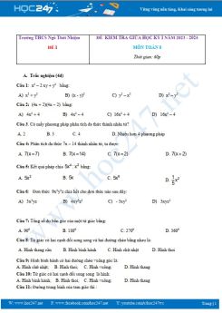 Bộ 3 đề thi giữa HK1 môn Toán 8 KNTT năm học 2023 - 2024 THCS Ngô Thời Nhiệm có đáp án