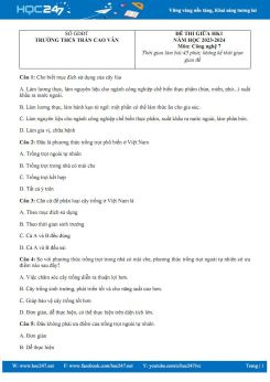 Đề thi giữa HK1 năm 2023 -2024 có đáp án môn Công nghệ 7 KNTT Trường THCS Trần Cao Vân