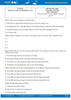 Đề thi giữa HK1 năm 2023 -2024 có đáp án môn Công nghệ 7 CTST Trường THCS Lê Thị Hồng Gấm