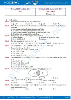 Bộ 3 đề thi giữa HK1 môn Toán 10 KNTT Trường THPT Đốc Binh Kiều có đáp án chi tiết