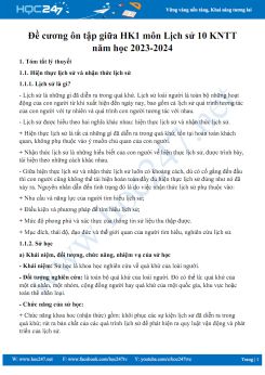Đề cương ôn tập giữa HK1 môn Lịch sử 10 KNTT năm học 2023-2024
