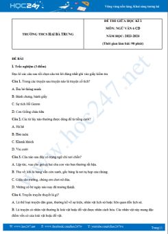 Đề thi giữa HK1 môn Ngữ văn 6 CD năm 2023-2024 có đáp án trường THCS Hai Bà Trưng