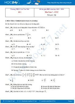 Bộ 3 đề thi giữa HK1 môn Toán 7 CTST năm 2023 - 2024 Trường THCS Trừ Văn Thố có đáp án