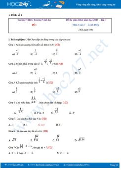 Bộ 3 đề thi giữa HK1 môn Toán 7 CD năm học 2023 - 2024 Trường THCS Trương Vĩnh Ký có đáp án
