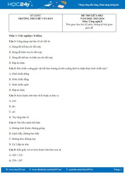 Đề thi giữa HK1 môn Công Nghệ 8 CTST năm 2023-2024 Trường THCS Bế Văn Đàn có đáp án