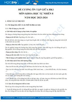 Đề cương ôn tập giữa HK1 môn KNTN 8 CTST năm học 2023-2024
