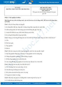 Đề thi giữa HK1 môn KHTN 8 KNTT năm học 2023-2024 Trường THCS Nguyễn Tri Phương