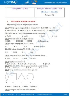 Đề thi giữa HK1 môn Toán 6 CD năm học 2023 - 2024 Trường THCS Vạn Phúc có đáp án