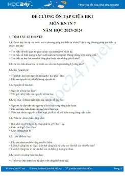 Đề cương ôn tập giữa HK1 môn KNTN 7 KNTT năm học 2023-2024