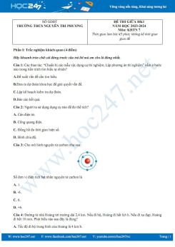 Đề thi giữa HK1 môn KHTN 7 năm học 2023-2024 có đáp án Trường THCS Nguyễn Tri Phương