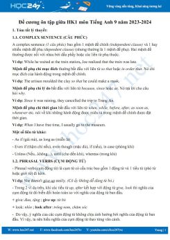 Đề cương ôn tập giữa HK1 môn Tiếng Anh 9 năm 2023-2024