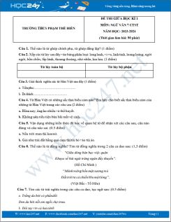 Đề thi giữa HK1 môn Ngữ văn 7 CTST năm 2023-2024 có đáp án trường THCS Phạm Thế Hiển