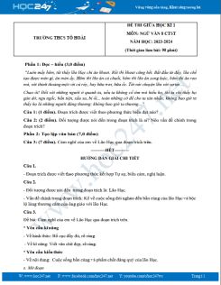 Đề thi giữa HK1 môn Ngữ văn 8 CTST năm 2023-2024 có đáp án trường THCS Tô Hoài