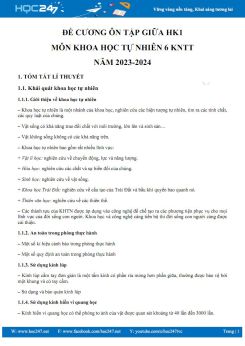 Đề cương ôn tập giữa HK1 môn Khoa học tự nhiên 6 KNTT năm 2023-2024