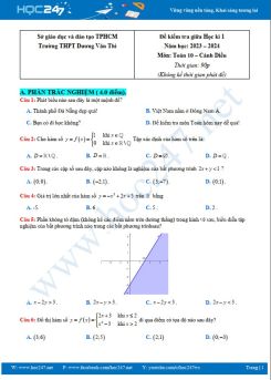 Đề thi giữa HK1 môn Toán 10 CD năm học 2023 - 2024 Trường THPT Dương Văn Thì có đáp án
