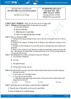 Đề thi giữa HK1 môn Tin học 8 KNTT năm học 2023 - 2024 Trường THCS Nguyễn Bỉnh Khiêm có đáp án
