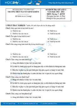 Đề thi giữa HK1 môn Tin học 7 KNTT năm học 2023 - 2024 Trường THCS Nguyễn Bỉnh Khiêm có đáp án