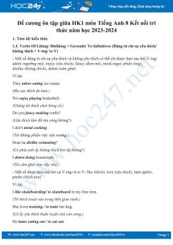 Đề cương ôn tập giữa HK1 môn Tiếng Anh 8 Kết nối tri thức năm học 2023-2024