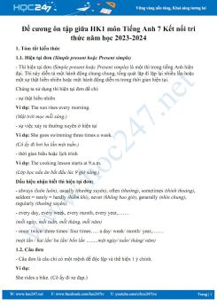 Đề cương ôn tập giữa HK1 môn Tiếng Anh 7 Kết nối tri thức năm học 2023-2024