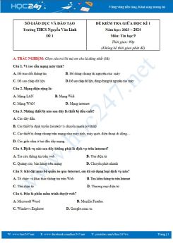 Bộ 3 đề thi giữa HK1 môn Tin học 9 năm 2023-2024 Trường THCS Nguyễn Văn Linh có đáp án