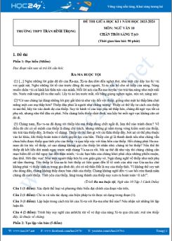 Đề thi giữa HK1 môn Ngữ văn 10 CTST năm 2023-2024 có đáp án trường THPT Trần Bình Trọng