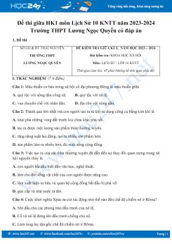 Đề thi giữa HK1 môn Lịch Sử 10 KNTT năm 2023-2024 Trường THPT Lương Ngọc Quyến có đáp án