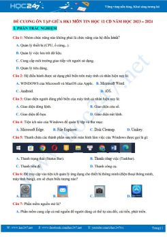 Đề cương ôn tập giữa HK1 môn Tin học 11 CD năm học 2023 - 2024