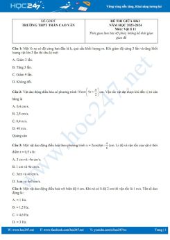 Đề thi giữa HK1 môn Vật lí 11 Cánh diều có đáp án năm học 2023-2024 Trường THPT Trần Cao Vân