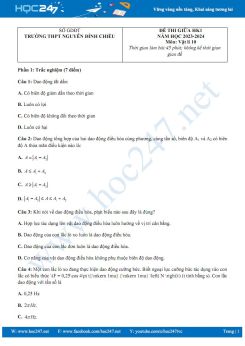 Đề thi giữa HK1 môn Vật lí 10 CTST năm học 2023-2024 có đáp án Trường THPT Nguyễn Đình Chiểu
