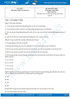 Đề thi giữa HK1 môn Vật lí 10 Cánh Diều năm học 2023-2024 có đáp án Trường THPT Lê Bá Đạt
