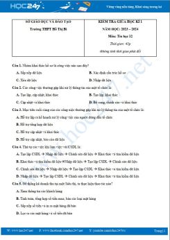 Đề thi giữa HK1 môn Tin học 12 năm học 2023 - 2024 Trường THPT Hồ Thị Bi có đáp án