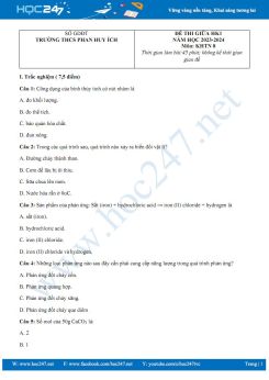 Đề thi giữa HK1 môn KHTN 8 CTST năm học 2023-2024 có đáp án Trường THCS Nguyễn Bỉnh Khiêm